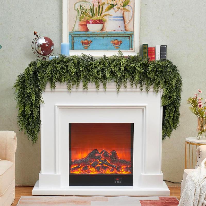 6 FT 2 Pcs Artificial Cedar Garlands, Real Touch Winter Cedar Garland, Green Artificial Greenery Pine Garland for Table, Mantle, Wall, Indoor, Outdoor Christmas Decorations (2, 6 FT)